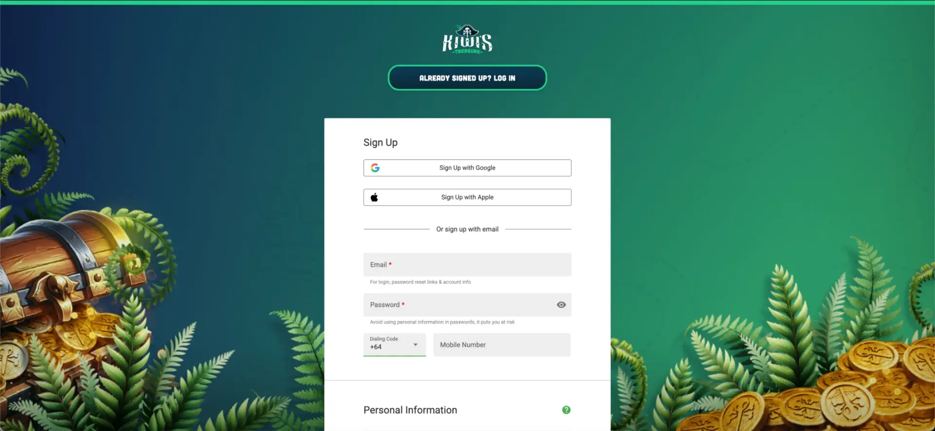 How to register at Kiwi Treasures casino at Kiwi's Treasure Casino